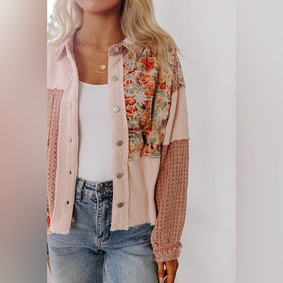 POL coral vintage washed embroidery floral lace twill  coat tunic jacket… - Picture 12 of 13